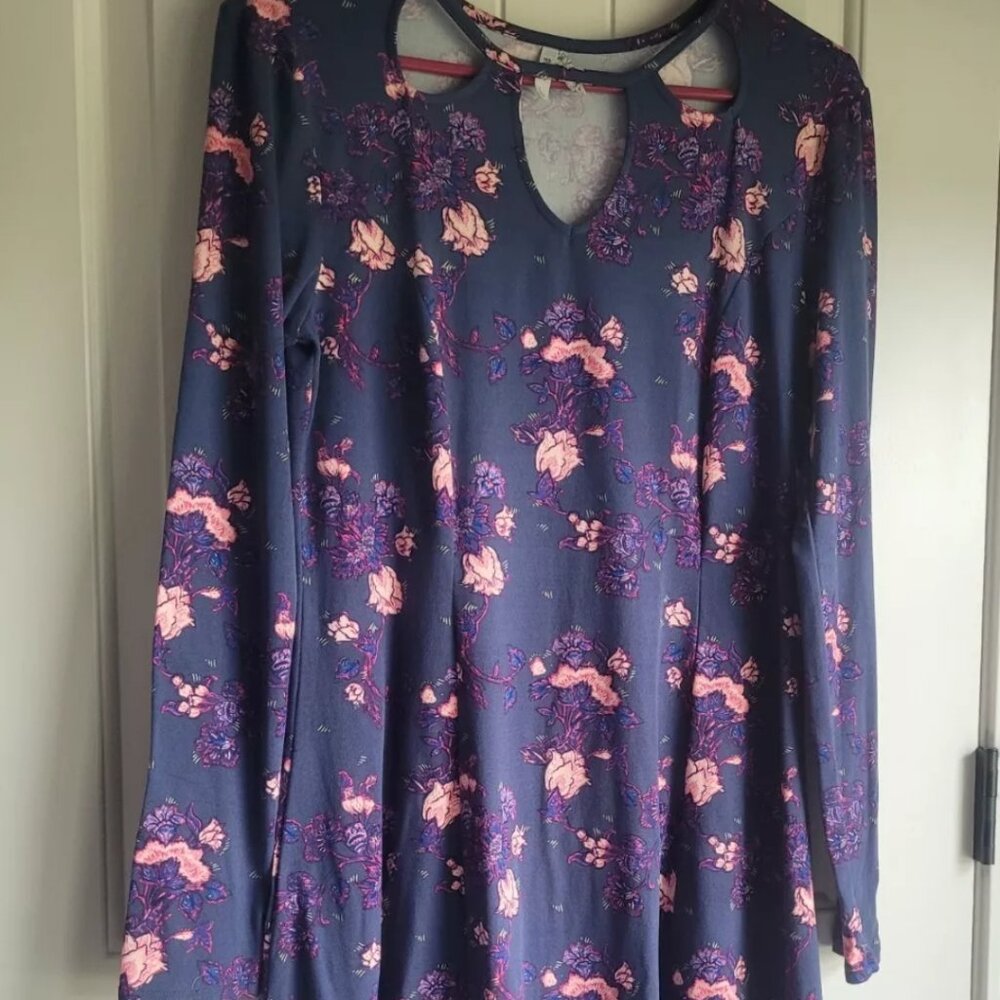 Purple Dress Womens L floral pink flowers Stretchy Soft Material long sleeve